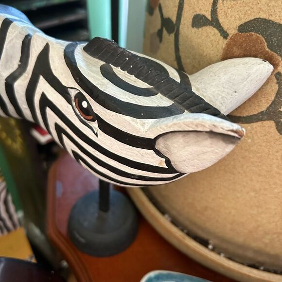 Rare Unique, vintage 90s hand-carved zebra head sculpture made Indonesia 8"x8.5" - Picture 4 of 13